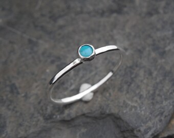 Turquoise Skinny sterling silver ring, hammered, 1.2 mm ring. Skinny ring, thin ring, stacking ring. December birthstone