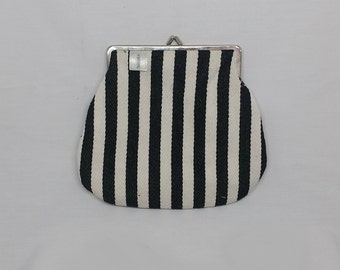 Black & White Clutch, Vegan Clutch, Black Kiss Lock Purse, Fabric Clutch, Kiss Lock Clutch, Metal Frame Purse, Clutch Purse, Gift For Her
