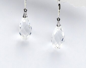 Clear Swarovski Crystal Briolette and Sterling Earrings