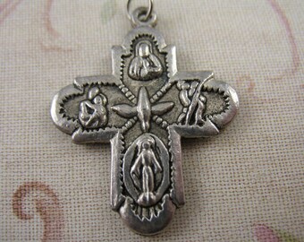Vintage Four Way Cross Medal Religious Medals Catholic Pendants Jewelry Supplies Silver Medals Silver Cross