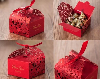 10pcs Wedding Favor Boxes, Thank You Gift Boxes, Sweet Candy Party Favor Box, Red Wedding Boxes
