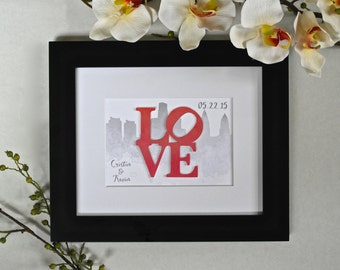 Unique Wedding Gift, Philadelphia Skyline, Philly love, Philly Art, Philadelphia Love, Philadelphia Wedding Gift, Love Statue, Love Park
