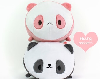 PDF sewing pattern - Panda Bear Roll plush - stacking loaf plushie - easy kawaii cute anime stuffed animal DIY softie plush toy 12"