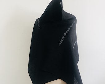 Noir Linen Scarf, poetry, spring summer accessories, black scarves, edgy, artlab, gifts