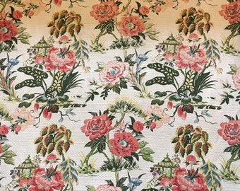 Floral barkcloth curtain panel
