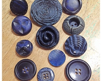 Lot of Blue, Navy, Gray Buttons, Mixed Set of 12 Buttons in Blue and Gray, Old Coat, Sweater Buttons, Lot of Blue Buttons, Lot 8