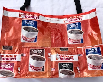Fun Eco Friendly tote bag made with Recycled Coffee bags upcycled repurposed