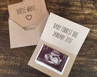 Surprise Pregnancy Announcement Cards, Vintage Rustic Style, Brown Kraft Card