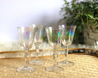 Vintage Iridescent Textured Wineglasses, Set of 4 Stemware