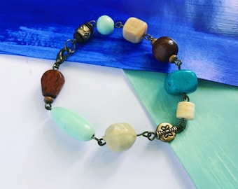 Harper Bracelet in Turquoise, Mint, Ivory and Chestnut
