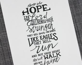 Isaiah 40:31 Hand Lettering Print (8"x10")