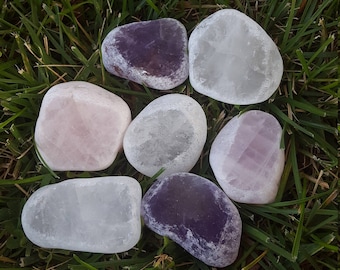 Rose Quartz, Amethyst, Clear Quartz Seer Stone Emma Egg Window Quartz