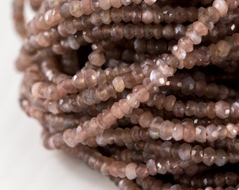 Brown Moonstone Beads, Faceted Taupe Brown Moonstone Bead Strand, Full 13 inch Strand, 3.5mm, Natural Gemstones- Item 377