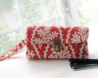 Smartphone wallet clutch - medium/ salmon floral high quality women wallet case for iphone 6 plus, 7 plus roomy wristlet - READY TO SHIP