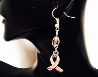 Breast Cancer Awareness Pink Ribbon Earrings