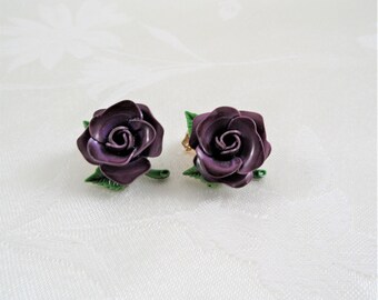 Vintage Purple Flower Clip On Earrings