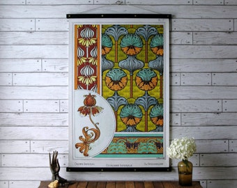 Art Nouveau Botanical Chart - Crown Imperial / Vintage Pull Down Reproduction / Canvas Fabric Print / Framed Art / Wall Hanging