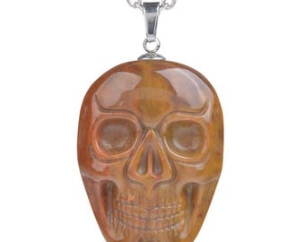 34-36mm Indian agate carved skull pendant focal bead (pendant only)