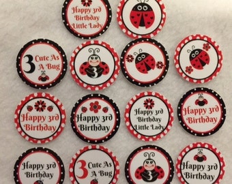 Set of 50/100/150/200 Personalized Ladybug 3rd Birthday Party 1 Inch Confetti Circles