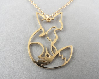 fox necklace shy fox necklace fox charm gift for her fox jewelry fox pendant gold fox