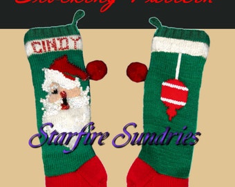 PDF Jeweled Santa Face Christmas Stocking Knitting Vintage Pattern - Bear Brand # 7592 - Large Print