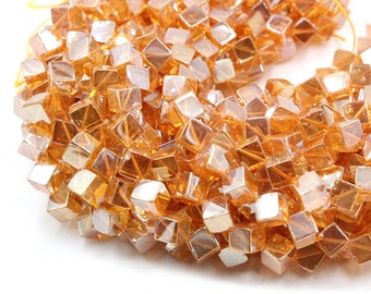 15'' strand natural agate square beads in champagne