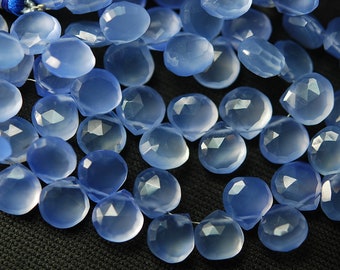 7 Inches Light Blue Chalcedony Faceted Heart Briolettes 10-11mm