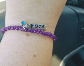 Beaded Purple Stretch Bracelet Prematurity Awareness