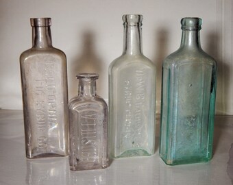 Four Vintage Pantry Shelf Bottles circa 1890s-1920s
