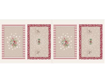 Christmas Placemats Panel - Beige/Red 25-1 by Lewis & Irene Cotton Fabric Yardage