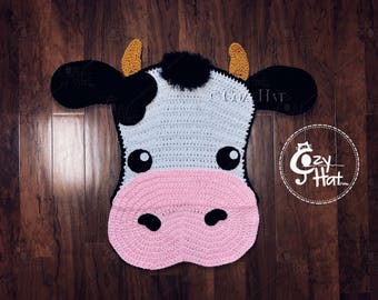 READY TO SHIP! Molly the Cow Rug. Hand Crocheted. Baby Shower Gift. Sale!