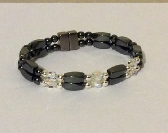 HIGH POWER 2 Strand Magnetic Hematite Bracelet with Swarovski Crystal