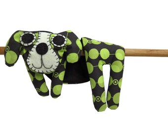 Flat Dog, Hot Cold Rice Bag, Microwave Neck Wrap, Rice Heating Pad, Hot Cold Therapy Pack, Lime Green Spots on Black