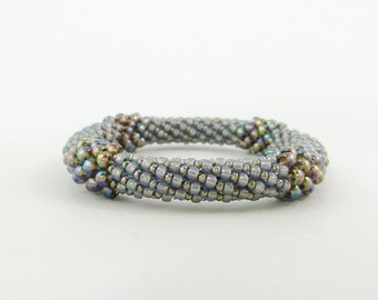 Gray Glimmer Bangle, Bead Crochet Rope Bracelet, Wedding Prom Ballroom Dance Jewelry - Item 1306