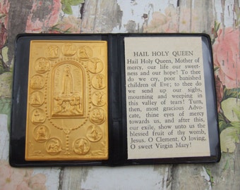 Blessed Virgin Mary Marian pocket prayer folder Catholic shrine with metal picture