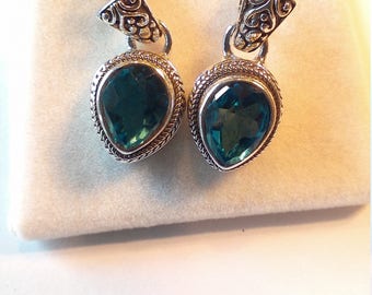Vintage Sterling Silver Blue Topaz Dangle Earrings
