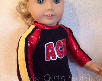18 Inch or 15 Inch Dolly Red/Black Cheerleader Uniform