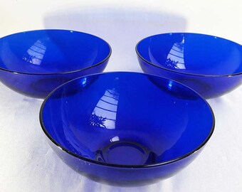 Set of 3 Cobalt Blue Glass Bowls