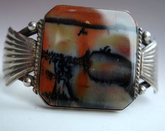 Superb Petrified Wood Stamped Sterling Bracelet