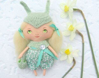 Stuffed fabric bunny rabbit Stuffed bunny doll Soft plush bunny Shabby rag doll bunny Mint green decor Shabby bunny plush soft bunny doll