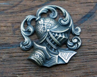Vintage French Brass Stamping/Antique Style/Medieval/Knight/Armour/Helmet/Ostrich Plume/French Findings