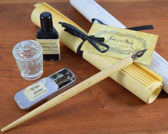 Basic Calligraphy Starter Kit with Dip Pen, Nibs, Ink, Inkwell, and Paper