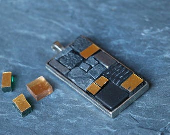 Marble and gold mosaic pendant