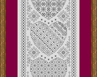 Blackwork Embroidery Chart ~ Heart Sampler ~ PDF Chart