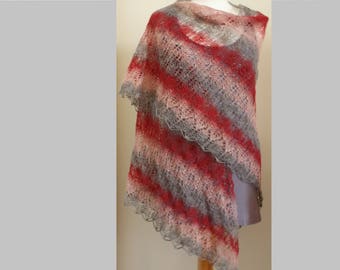 Hand knit lace triangular wool shawl