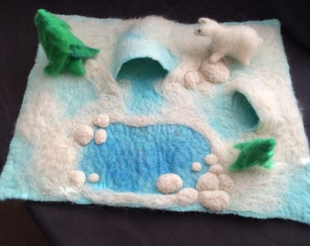 Waldorf Inspired Arctic Play mat with Polar Bear and Trees