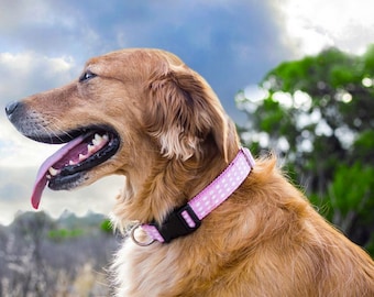 Pink Dog Collar - Pink + White Dot Dog Collar - Adjustable dog collar - girl dog collar - pink dog collar - polka dot dog collar