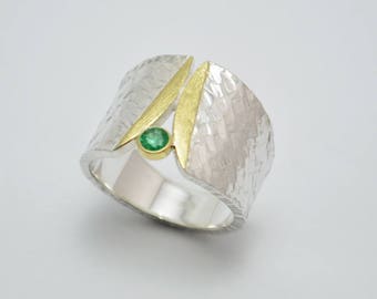 925 silver/750 gold-ring Emerald