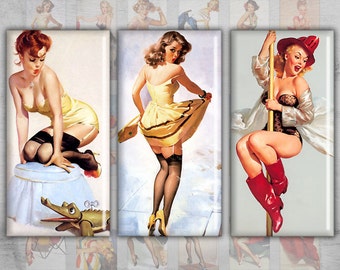 Domino 1x2 inch - Pinup Girls - Digital Collage Sheet - Instant Download for jewelry pendants - MARVELOUS PINUP