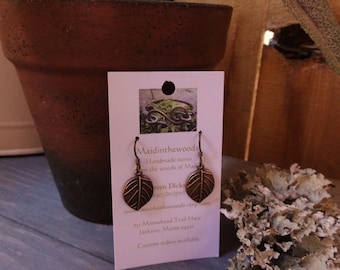 READY to SHIP! Copper Leaf Earrings with Niobium Ear Hooks Hypoallergenic and Comfy For The Most Sensitive Ears